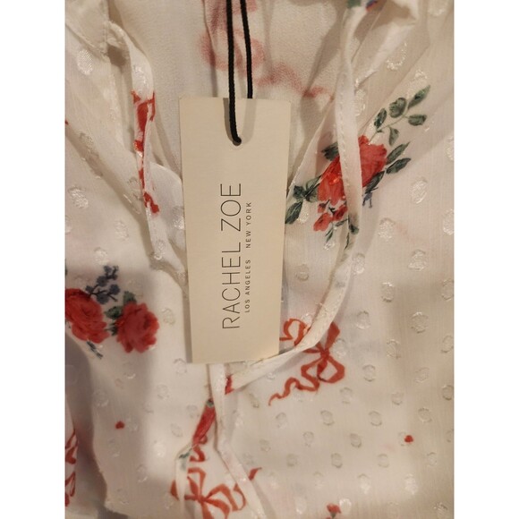 Rachel Zoe Shirt Blouse White Floral Rose Tie Up Sheer With Liner - Picture 5 of 11